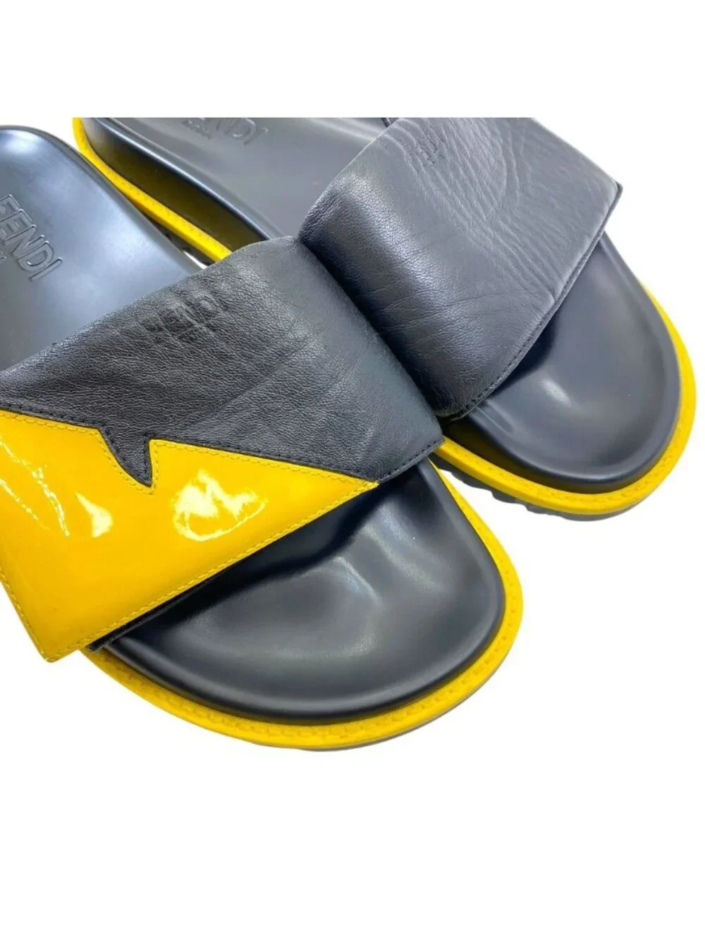 Fendi Monster Star Bag Bugs Slide Sandals Leather Black Yellow High Quality